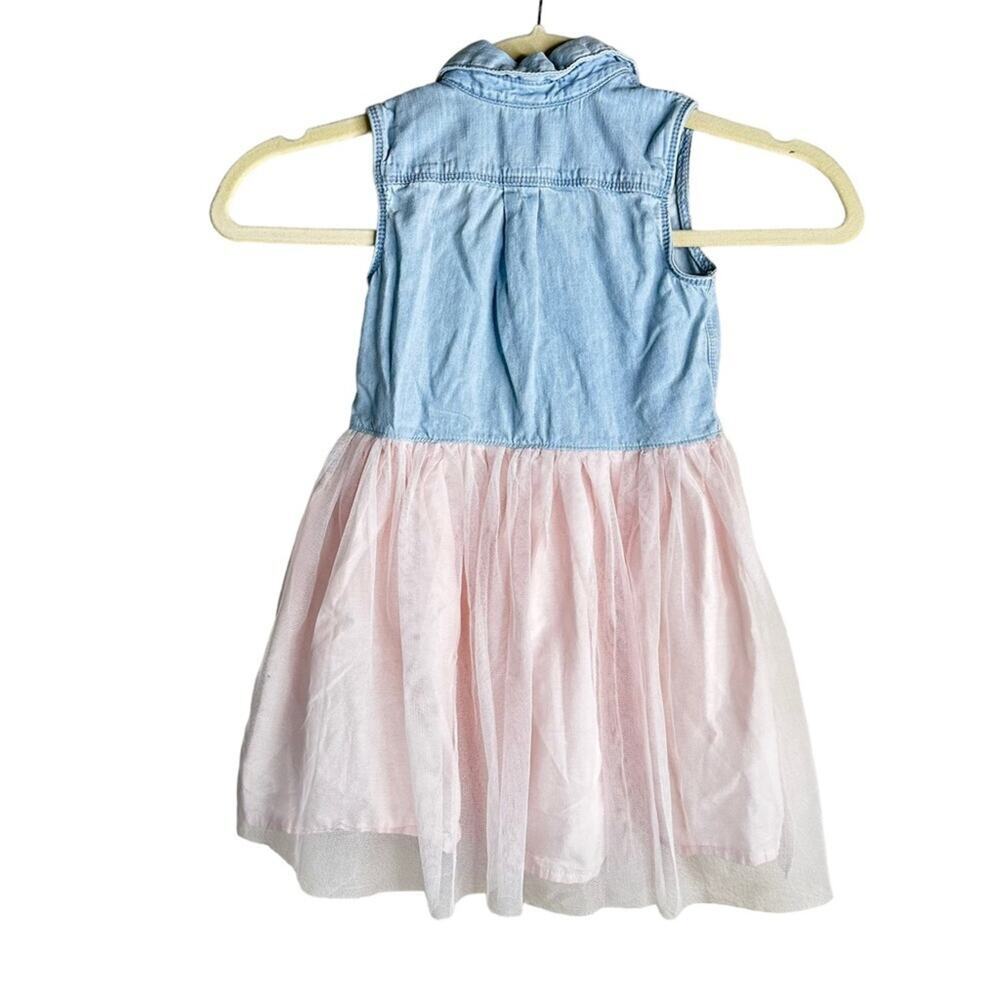 Oshkosh Denim & Tulle Mini Dress Sleeveless Cotton Chambray Pink Size 3T - Picture 9 of 9